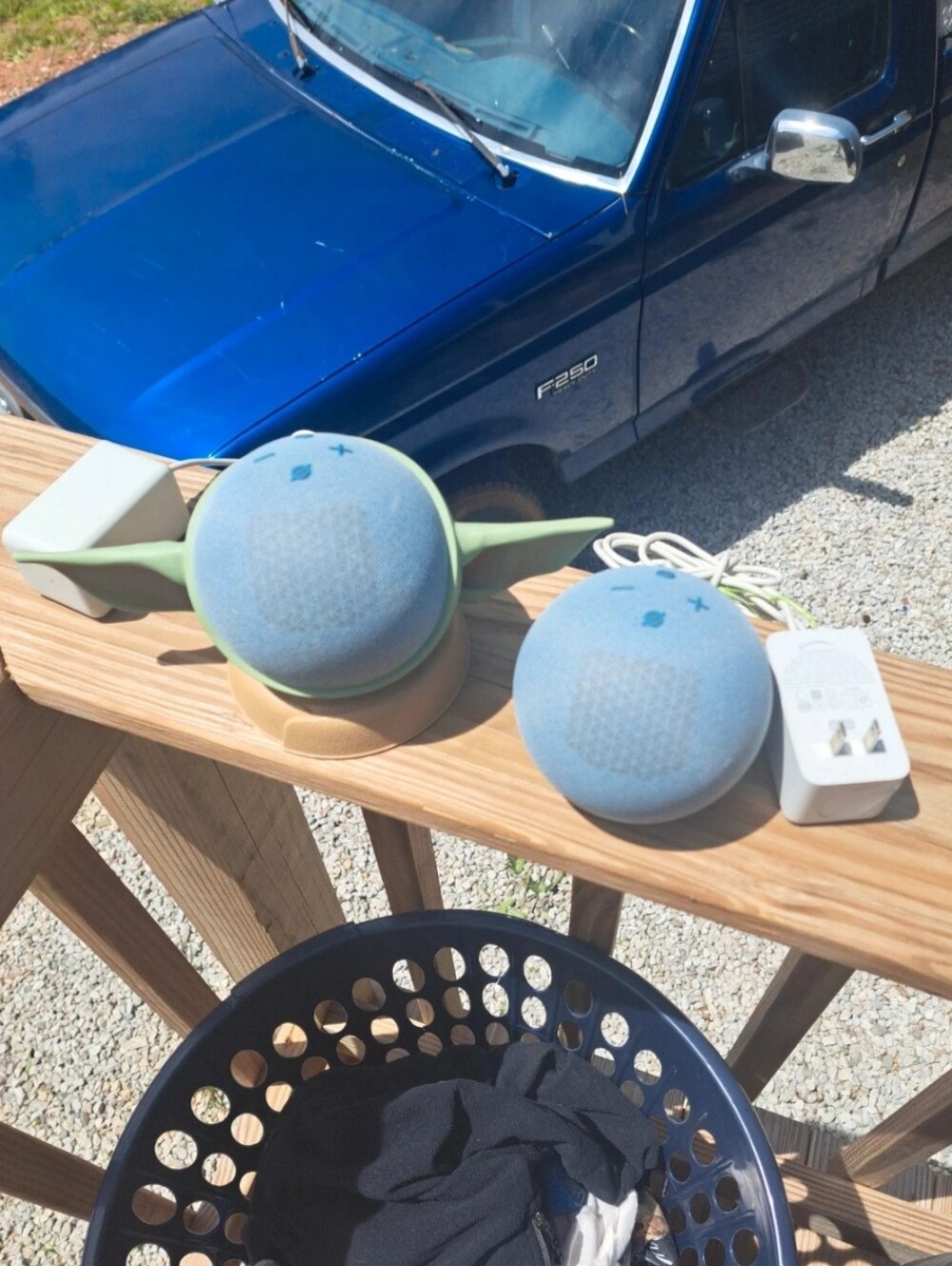 Bundle of 2 Alexa Echo Devices with Grogu holder